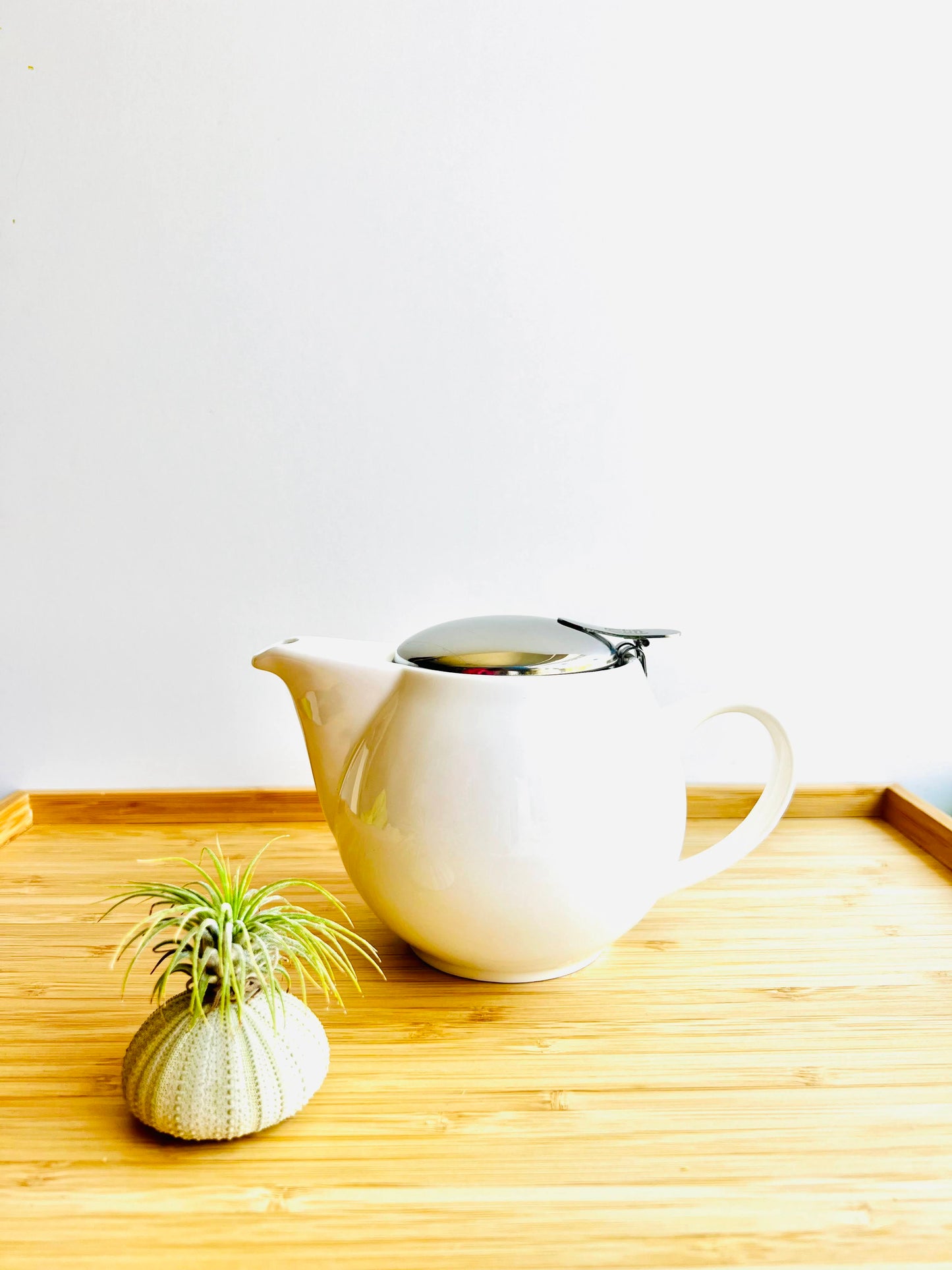 white teapot closed side view