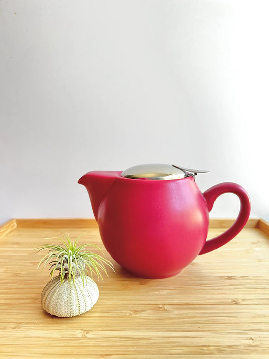 matte rose teapot closed side view
